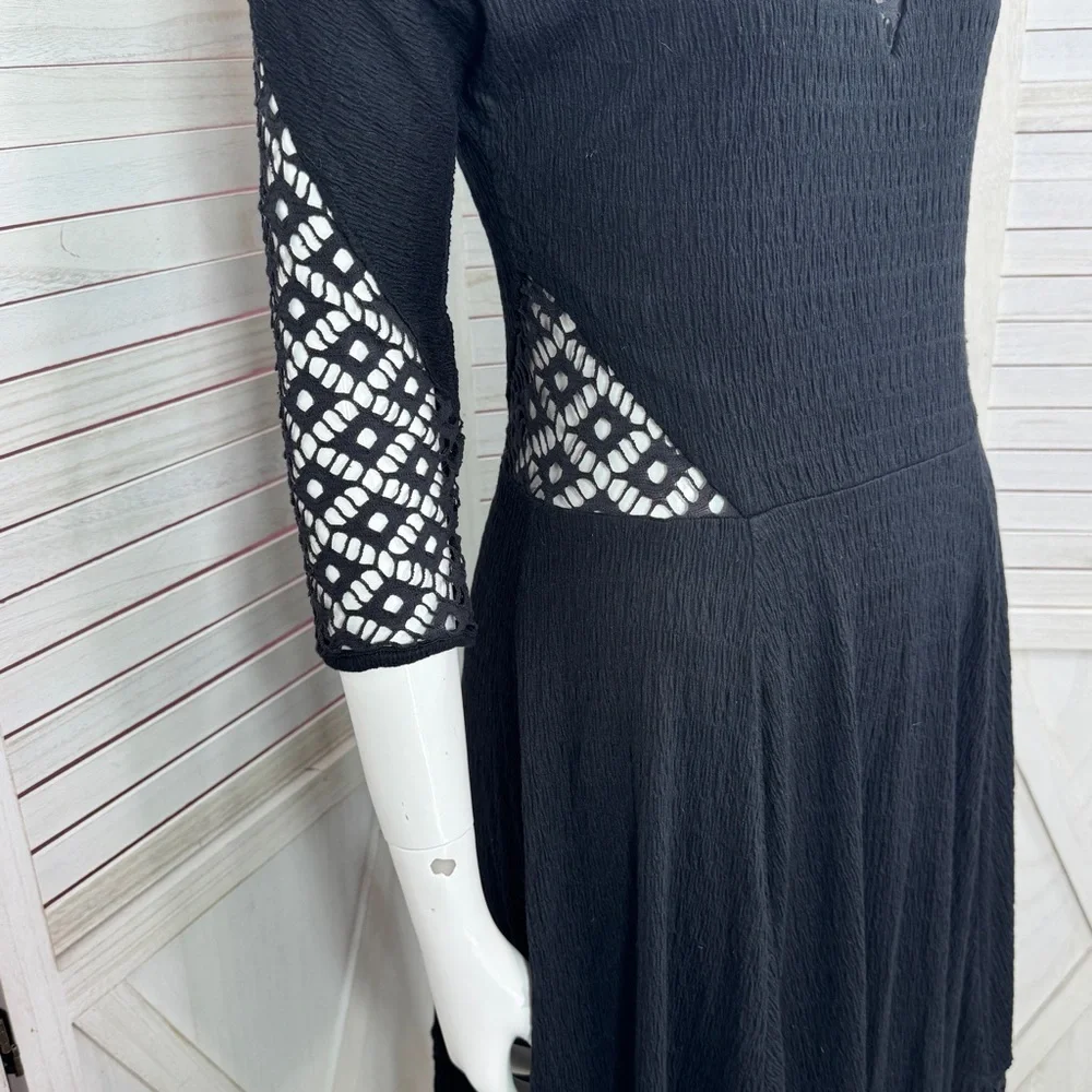 Free People To The Point Lace Cutouts Stretch Skater Dress Black Small Gothic - Picture 7 of 14